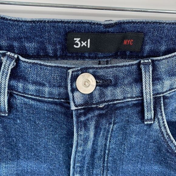 3x1 NYC shredded crop high rise waist straight leg denim jeans EUC 30 fringe - Picture 4 of 12